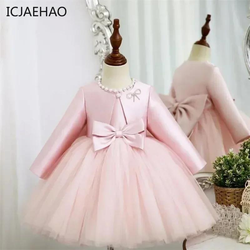 Robes de fête d'anniversaire pour petites filles, vêtements assortis en dentelle bouffante à manches