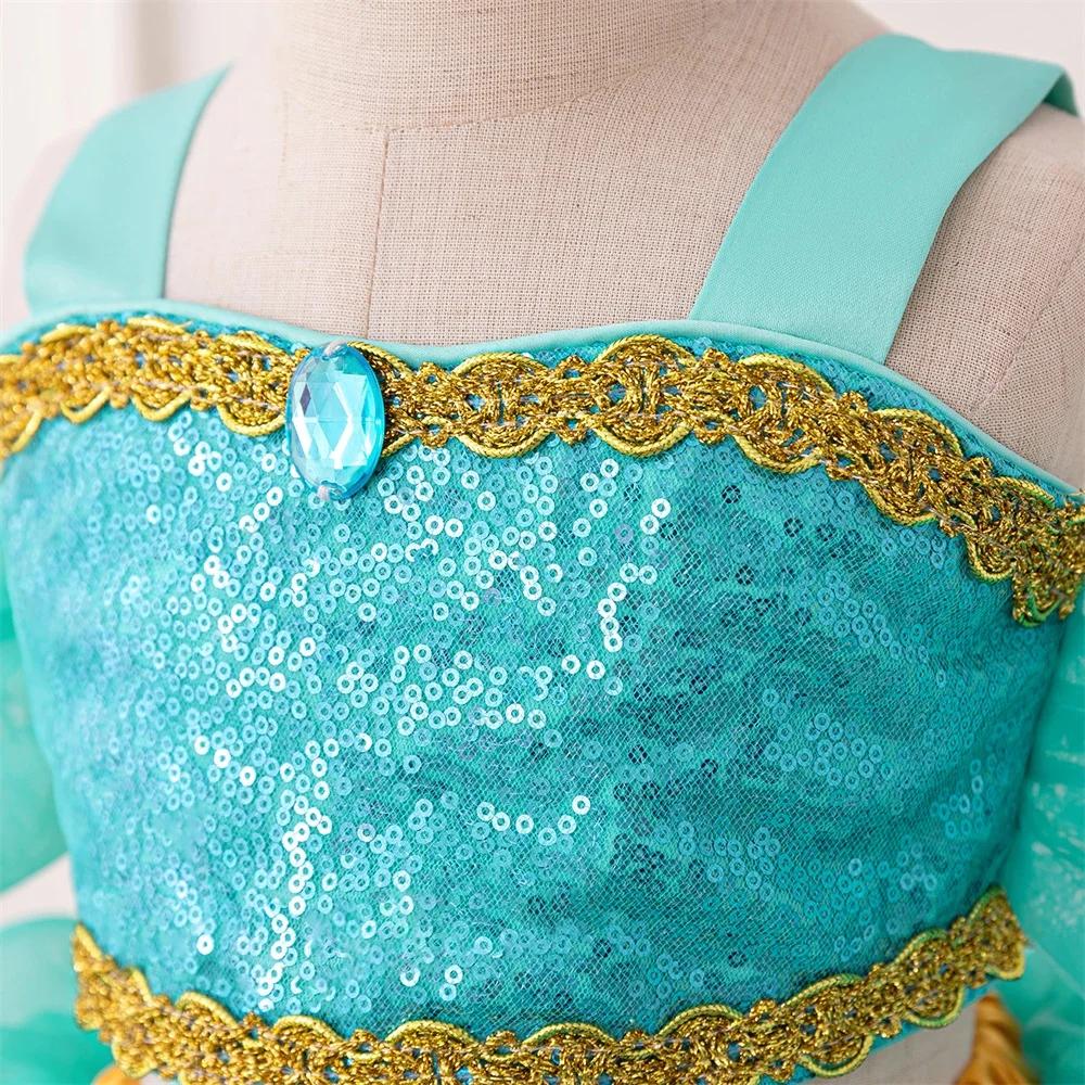 Robes de princesse Jasmine pour petites filles, robe de soirée Cosplay, en Tulle, pour anniversaire,
