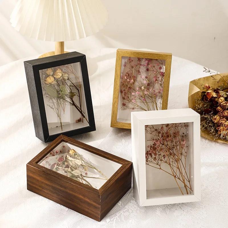 Cadre Photo 3D en bois, porte-échantillon de fleurs séchées, fait à la main, affichage du travail ma