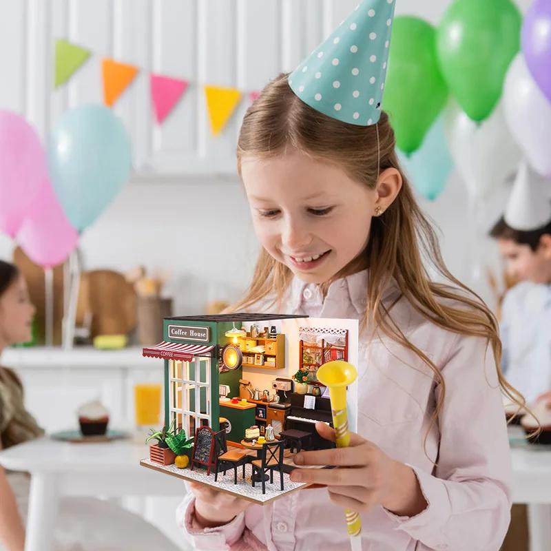 Analyste de construction de modèles de maison de course miniatures en bois pour enfants, puzzles 3D