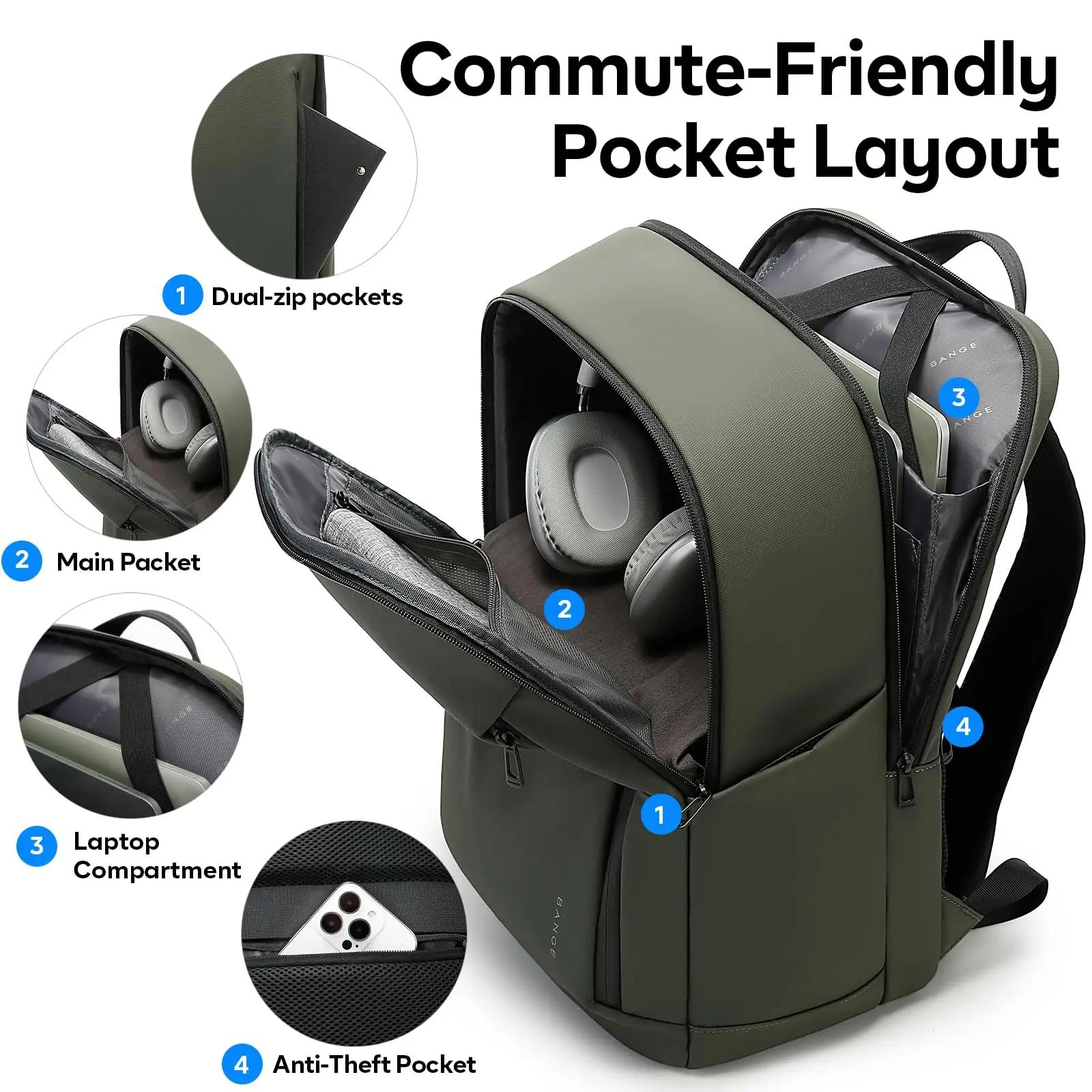 BANGE Carry On Sacs à dos légers pour ordinateur portable de 15,6 pouces pour hommes, pour les voyag