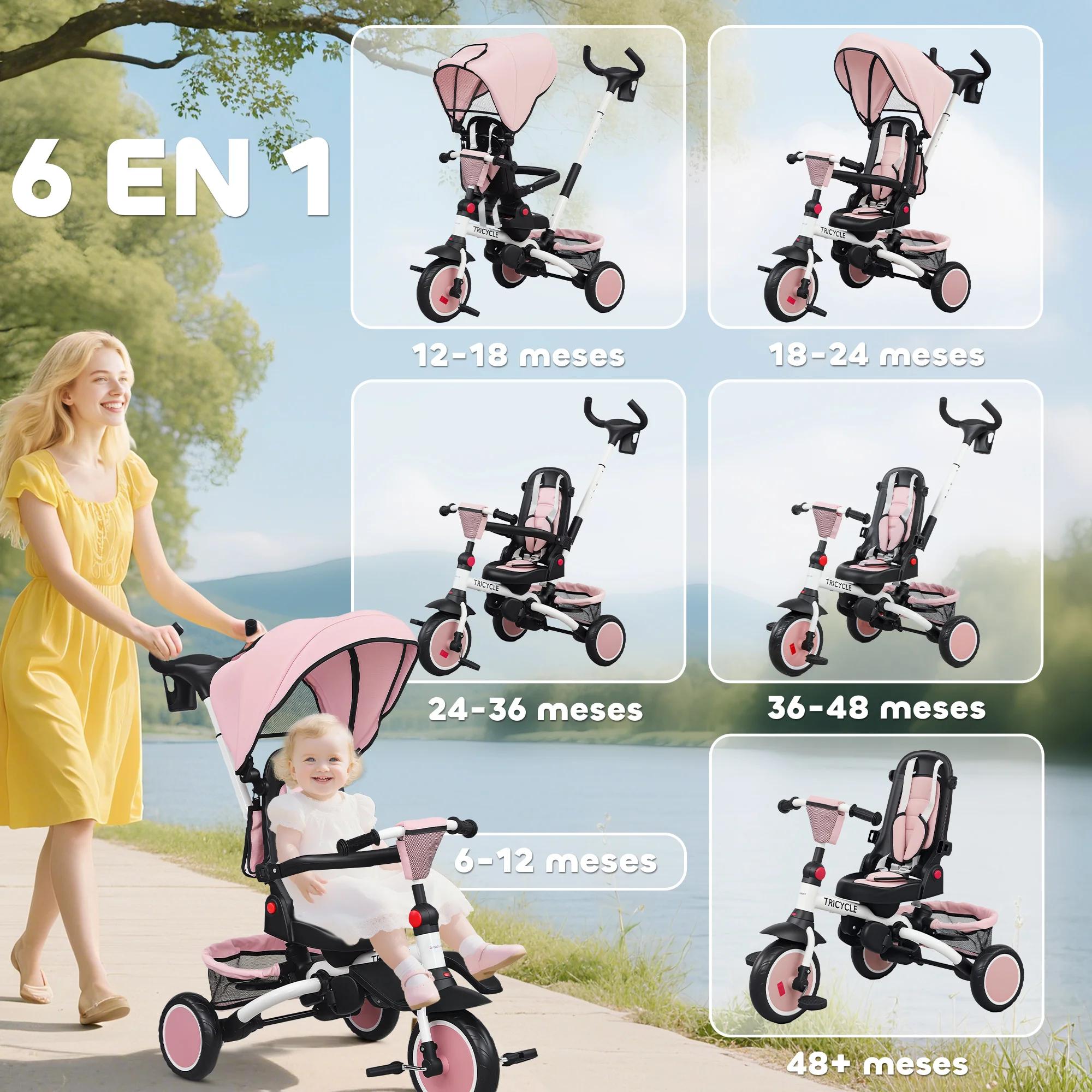 Tricycle évolutif pliable Aiyaplay 6 en 1 pour enfants de 1 à 5 ans avec siège rotatif