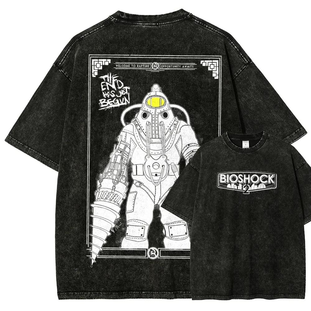 T-shirt imprimé graphique rétro classique de jeu de tir Bioshock, pour hommes et femmes, nouveau sty