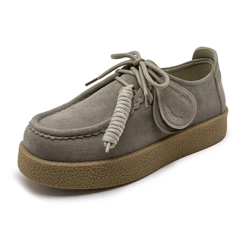 AIYUQI – mocassins en daim et cuir véritable pour femmes, chaussures d'étudiant à lacets de style br
