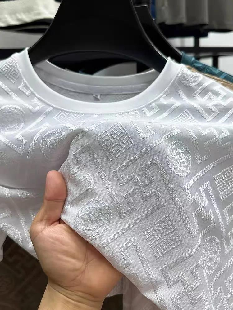 T-shirt à manches courtes et col rond en soie glacée de marque haut de gamme, mode d'été imprimé, ha