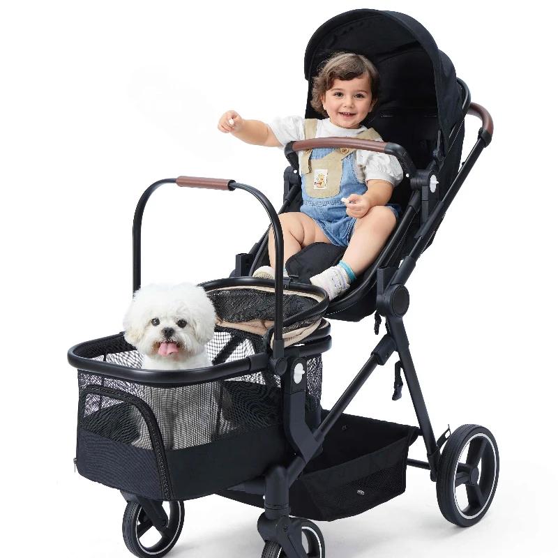Cette poussette multifonctionnelle combine les fonctions pour bébé et pour animal de compagnie ; ell
