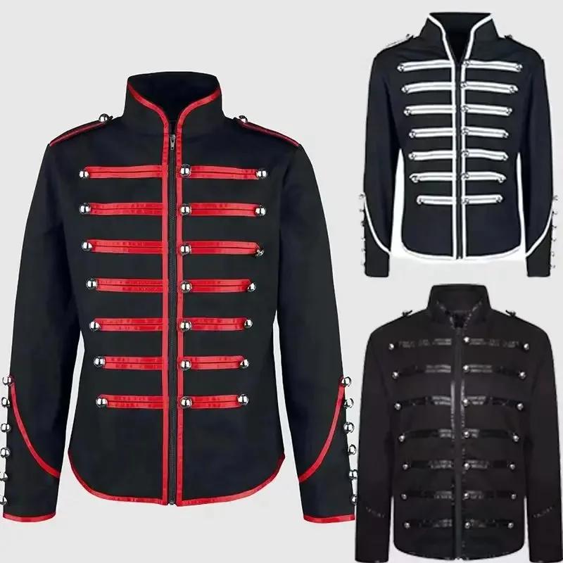 Vestes militaires gothiques pour hommes, Steampunk, veste vintage médiévale, redingote rock à col mo