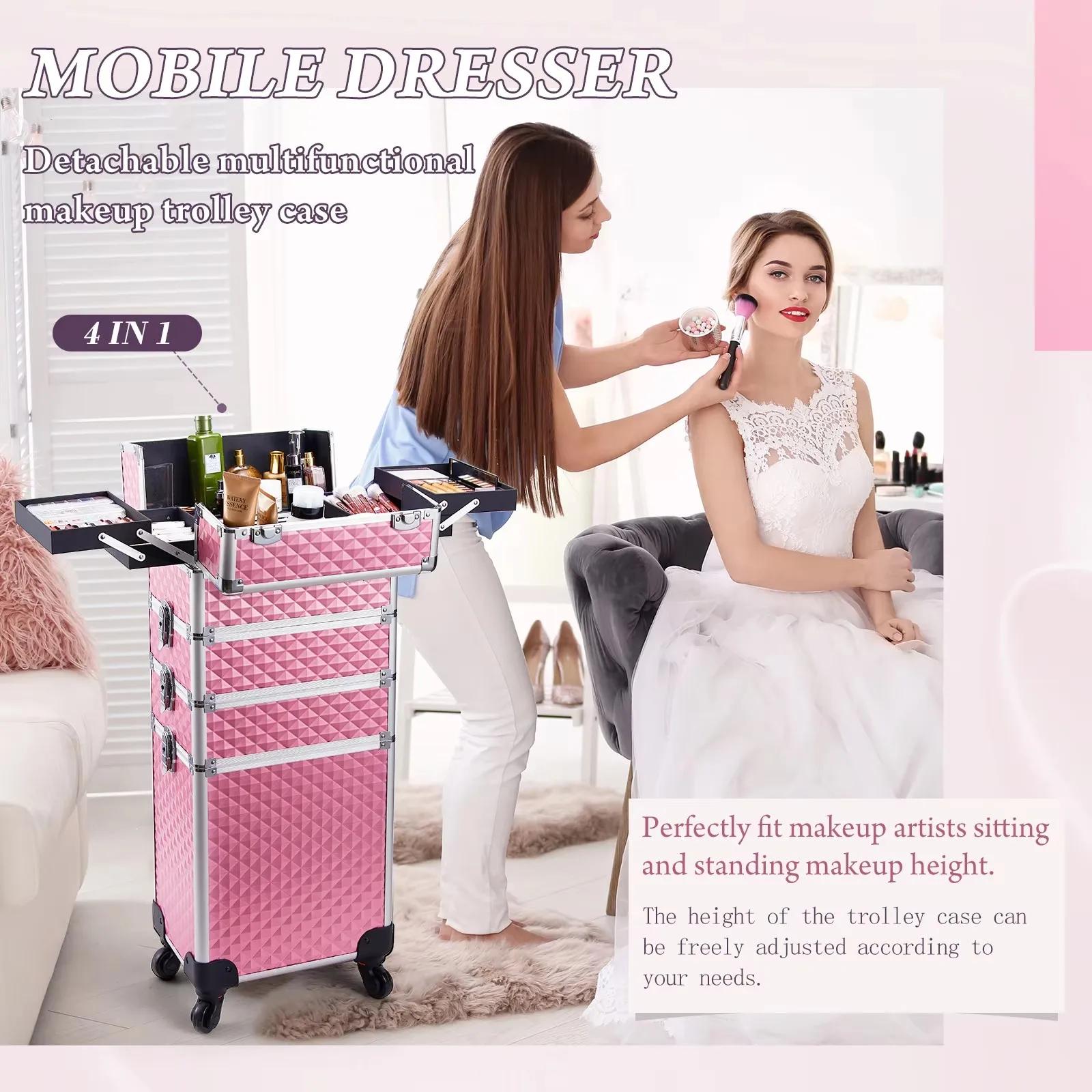 Mallette de maquillage détachable 4 en 1, mallette de Train en alliage pour manucure des ongles sur