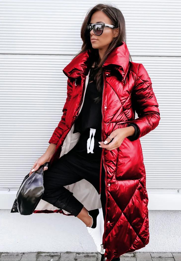 Parkas brillants vêtements d'extérieur femmes à manches longues revers Long hiver garder au chaud Pa