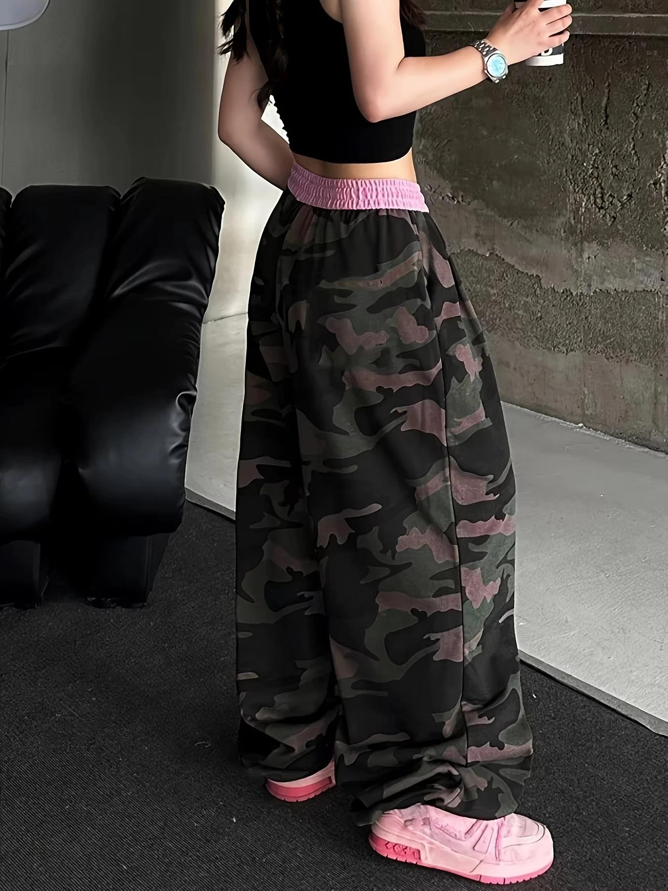 Pantalon décontracté rose tendance à taille haute, imprimé camouflage 3D, séchage rapide, respirant,