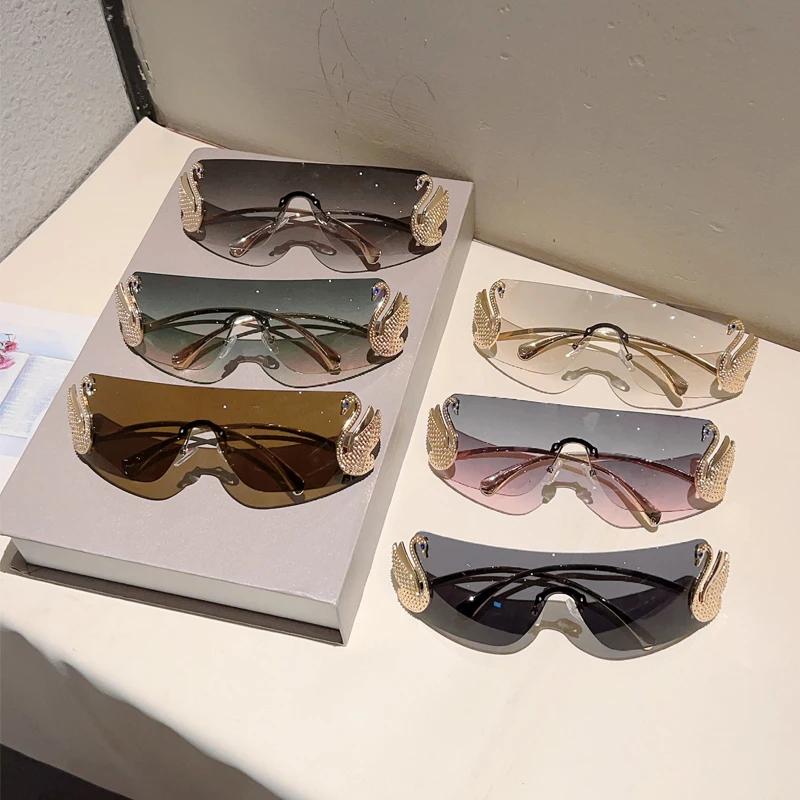 KAMMPT sans monture Y2k lunettes de soleil femmes mode monobloc dégradé nuances 2025 nouveau à la mo