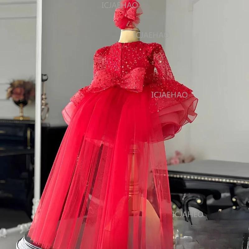 Robe de princesse à manches longues et sequins pour enfants 2026 – Tenue de soirée formelle, idéale