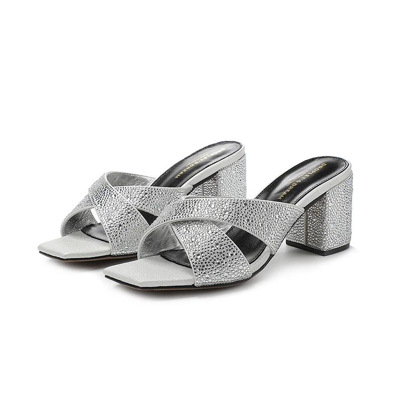 Pantoufles d'Été en Cuir group pour Femme, Chaussures à Talons Optiques, Parka Ouverte, à la Mode, i