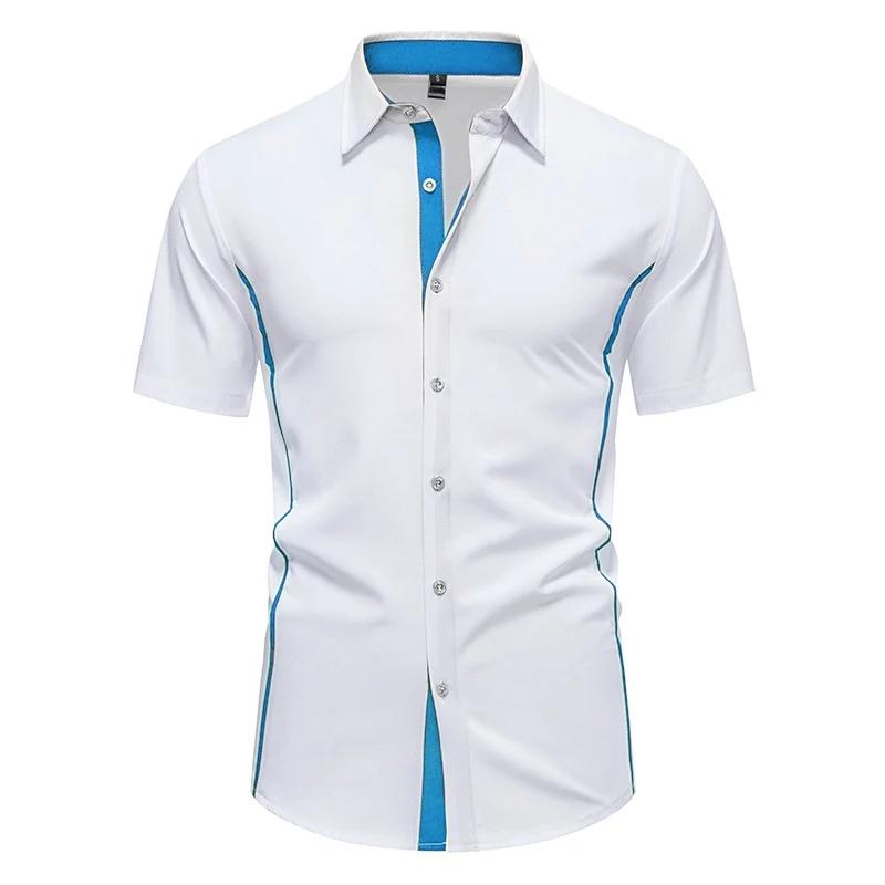Chemises d'été élastiques formelles pour hommes, chemise boutonnée contrastante, style Y2K Old Money