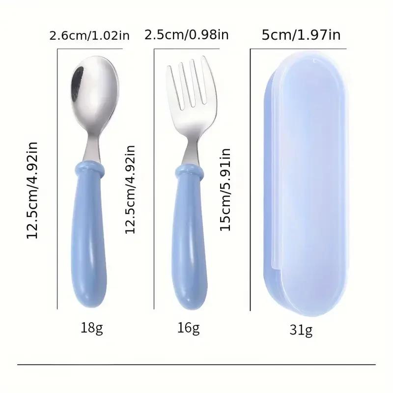 Ensemble de 2 couverts pour enfants en acier inoxydable, cuillère/fourchette, boîte adaptée aux couv