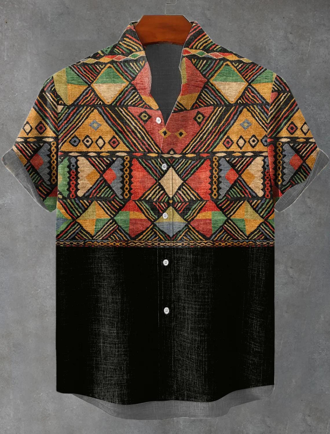 2025 Vintage Style africain hommes rétro ethnique Tribal à manches courtes chemise hauts mode décont