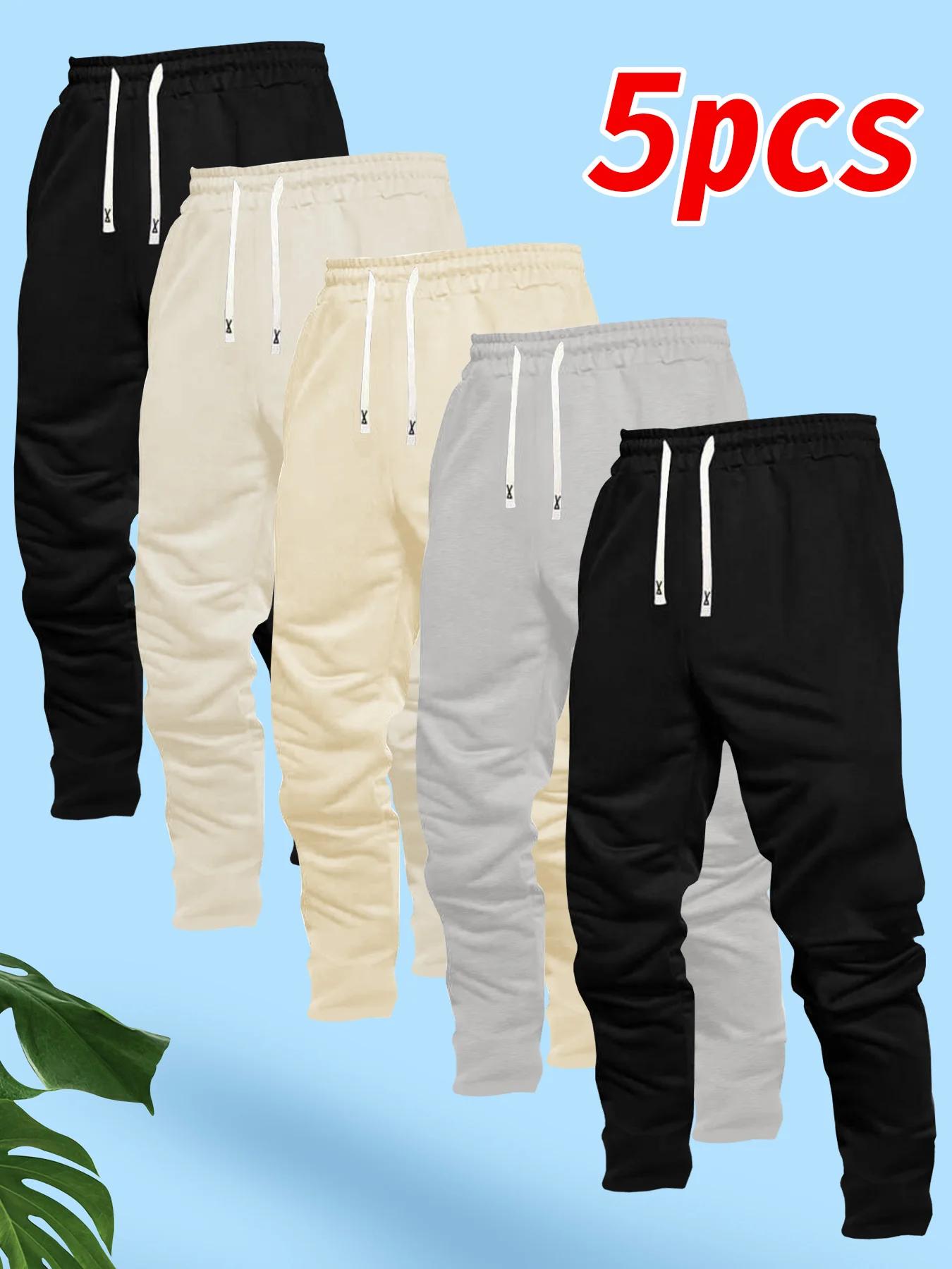 Pantalon de sport décontracté pour homme, 5 pièces, coupe droite, tissu confortable, idéal pour les