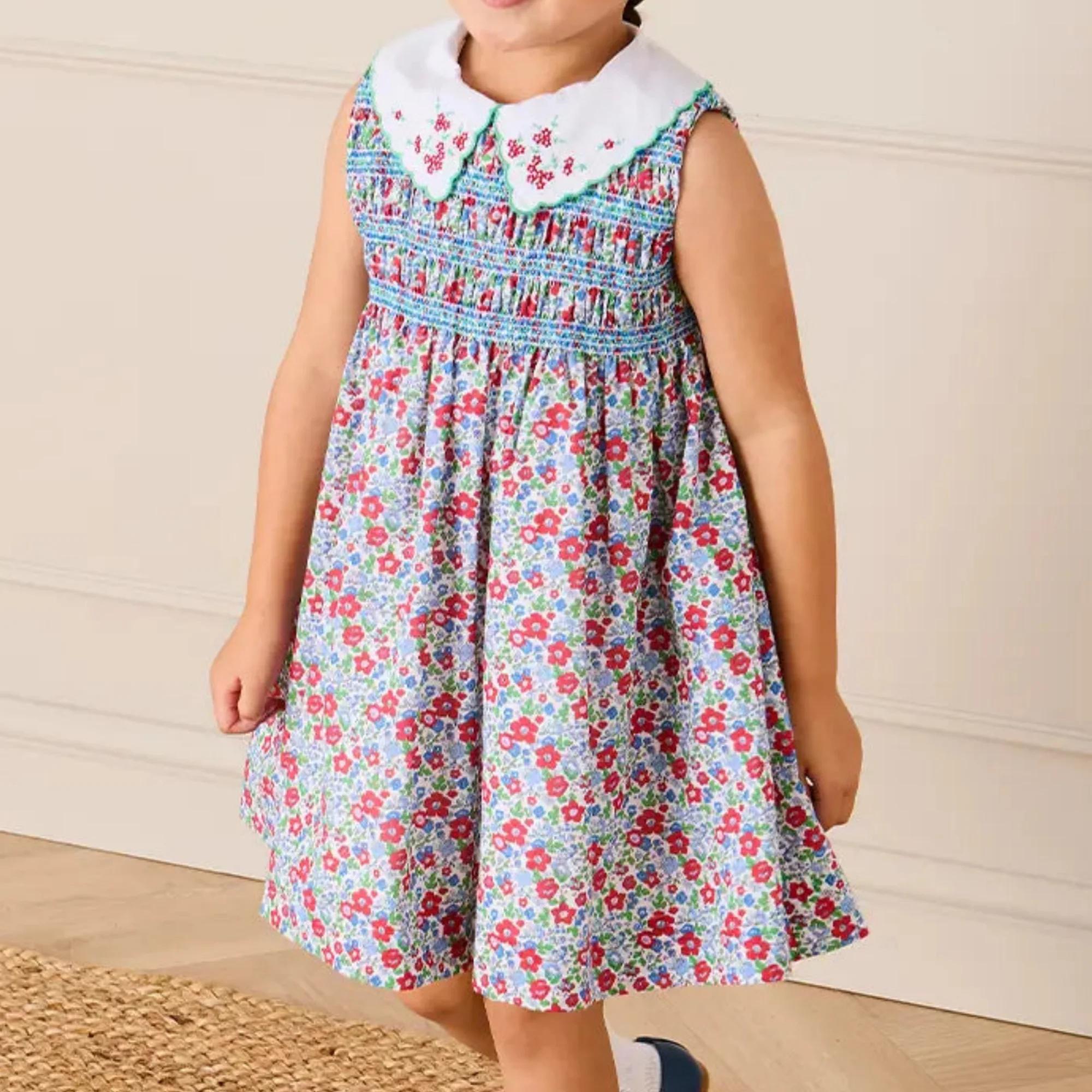 Robe d'été pour fille sans manches de haute qualité avec col brodé de fleurs, couleur rouge, imprimé