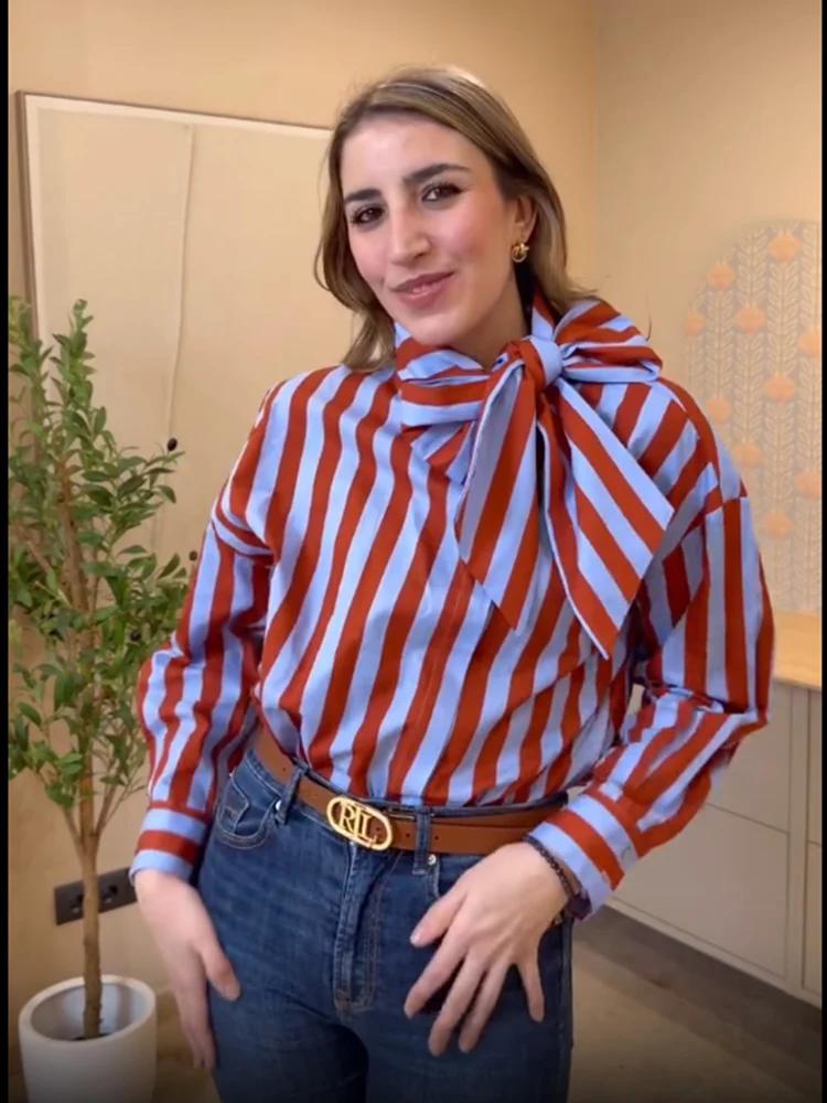 Chemisier rayé élégant à nœud papillon pour femme TFMLN, nouvelle collection printemps, chemise ampl