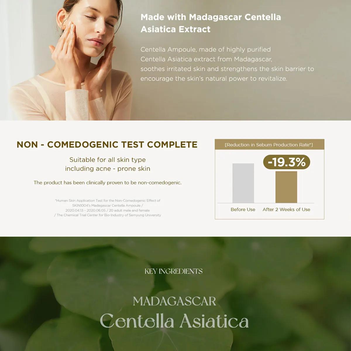 SKIN1004 Ampoule à la Centella de Madagascar 55ml, apaisante et rafraîchissante Lissage des tons r