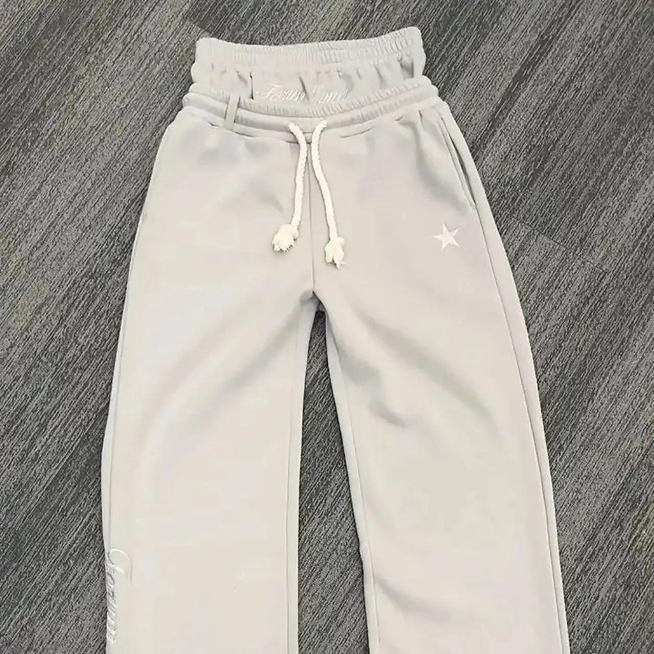 Harajuku – pantalon de survêtement ample à Double taille Y2K, couleur unie américaine, lettres brodé