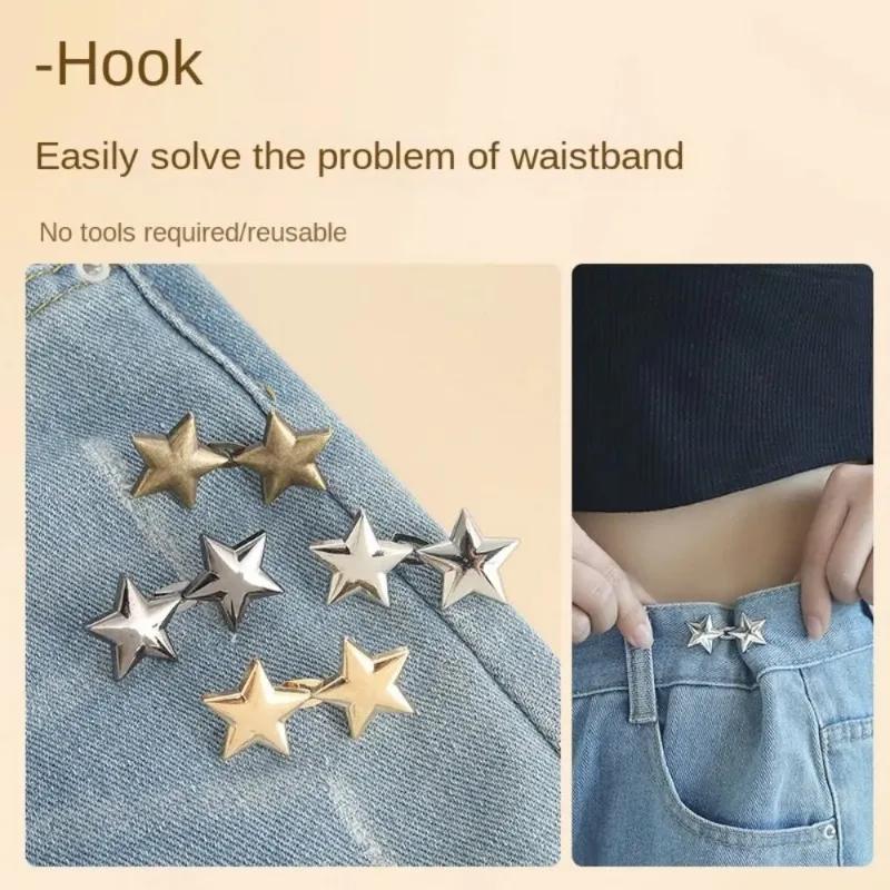 1 paire de boucles de taille cinq étoiles, Clips de pantalon détachables, boutons de jean, boutons-p
