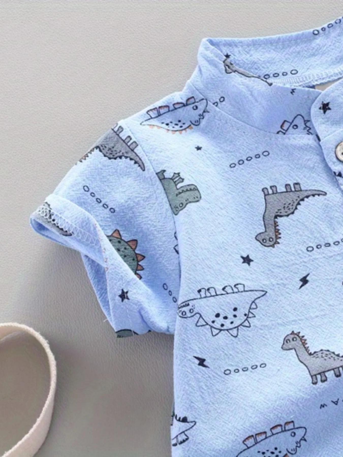 Ensemble d'été pour nourrissons et tout-petits, imprimé complet, petit motif de dinosaure, short à m