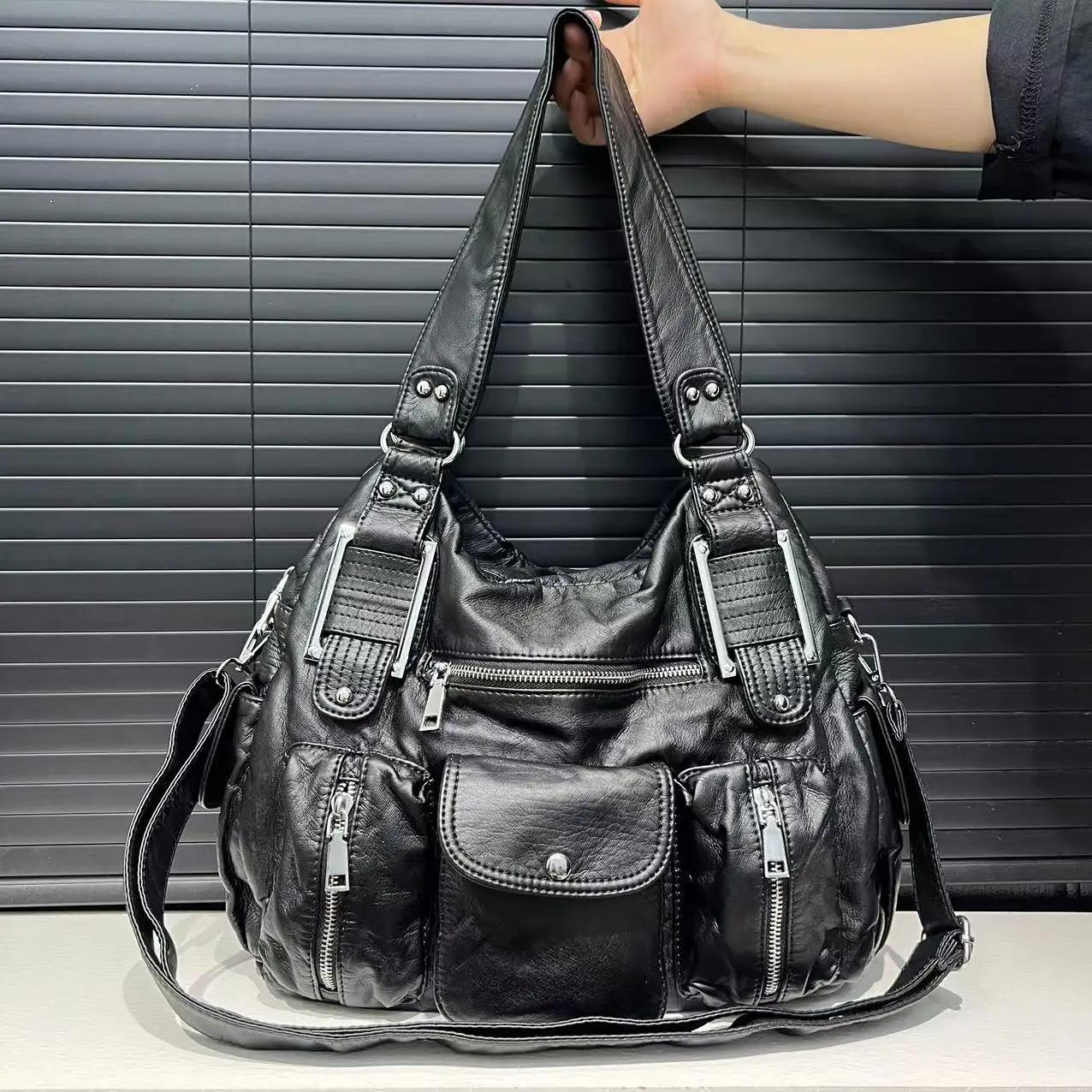 Sac de moto Y2K pour femmes, sac à bandoulière multi-poches à motif de vieille litchi