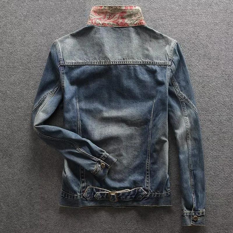 Manteau en jean pour homme, printemps-automne, col rabattu, simple boutonnage, coupe ajustée, bleu d