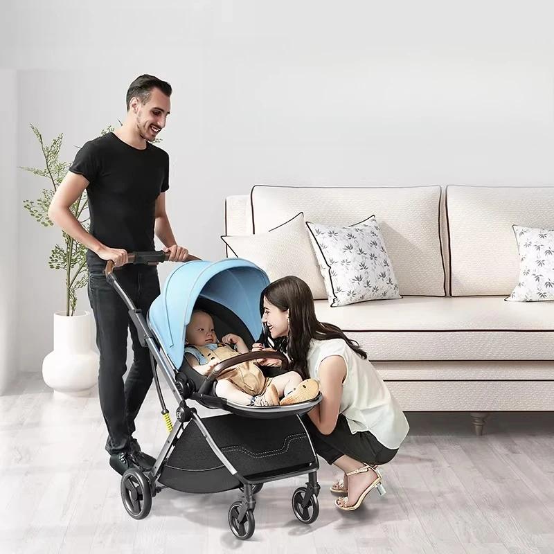Poussette bébé tout-terrain à quatre roues, réversible, légère et pliable, avec un porte-bébé de séc