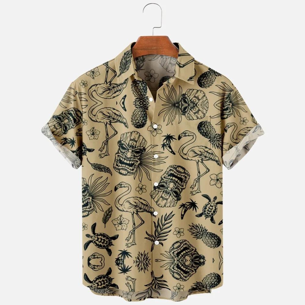 Mode homme été T-Shirts hawaïen impression 3d confortable décontracté un bouton chemises à manches c