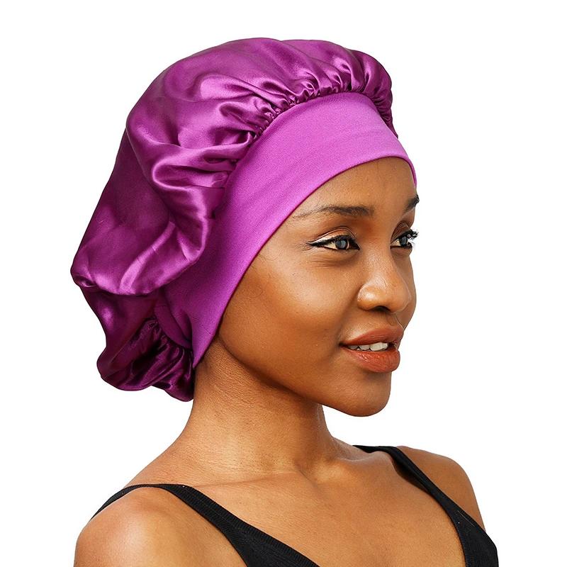Bonnet de Nuit en Satin à Bords Larges pour Femme, Unisexe, Bande artificiel astique, Soins Capillai