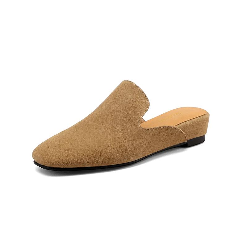 SmallHut Nouvelle Tendance 2026 Mules d'été pour femme en daim de vache, à talon compensé, bout rond