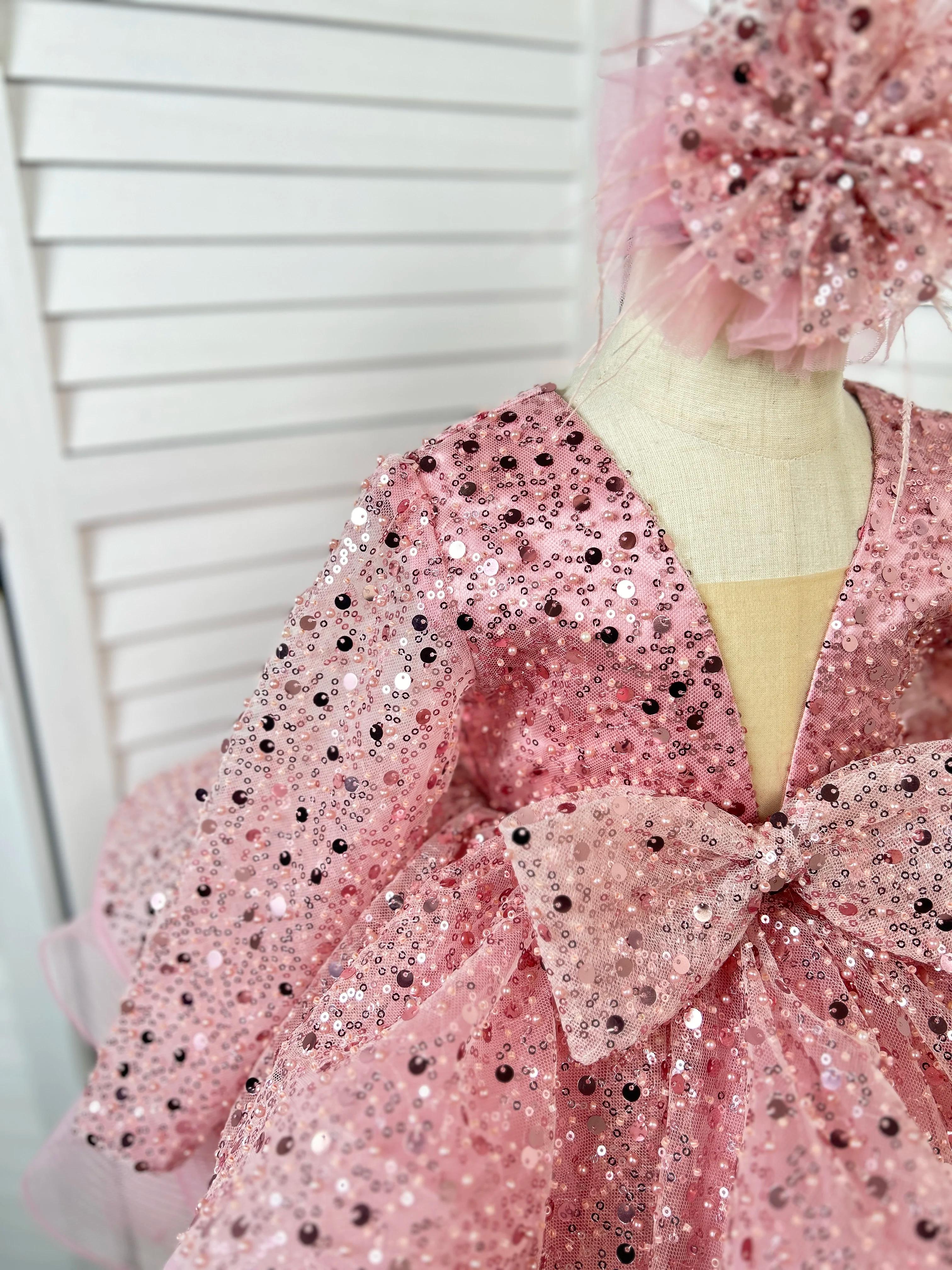 Robe à paillettes pour filles, élégante et unique, à fleurs, robe de soirée de mariage pour enfants,