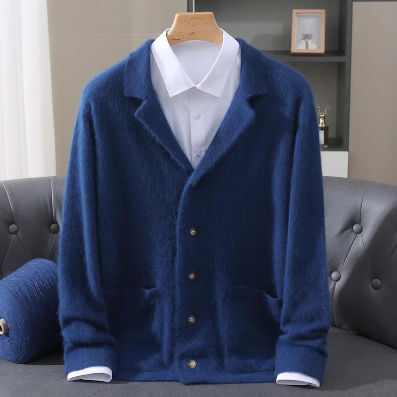 MVLYFLRT hommes 100% vison cachemire Cardigan épais tricot pull col de costume Premium chaud vêtemen