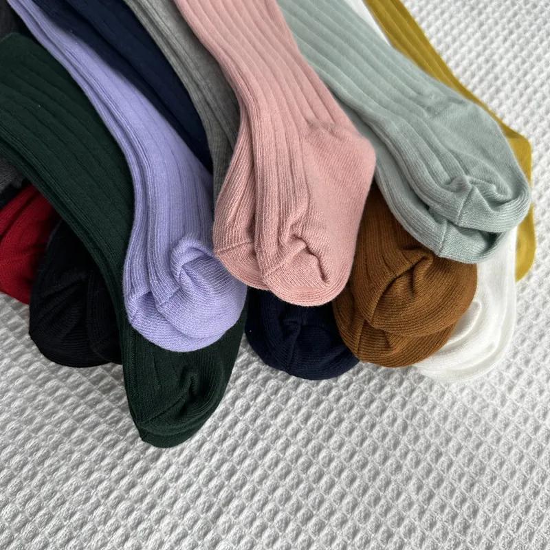 Chaussettes longues hautes en coton pour bébés garçons et filles, chaussettes douces à rayures respi