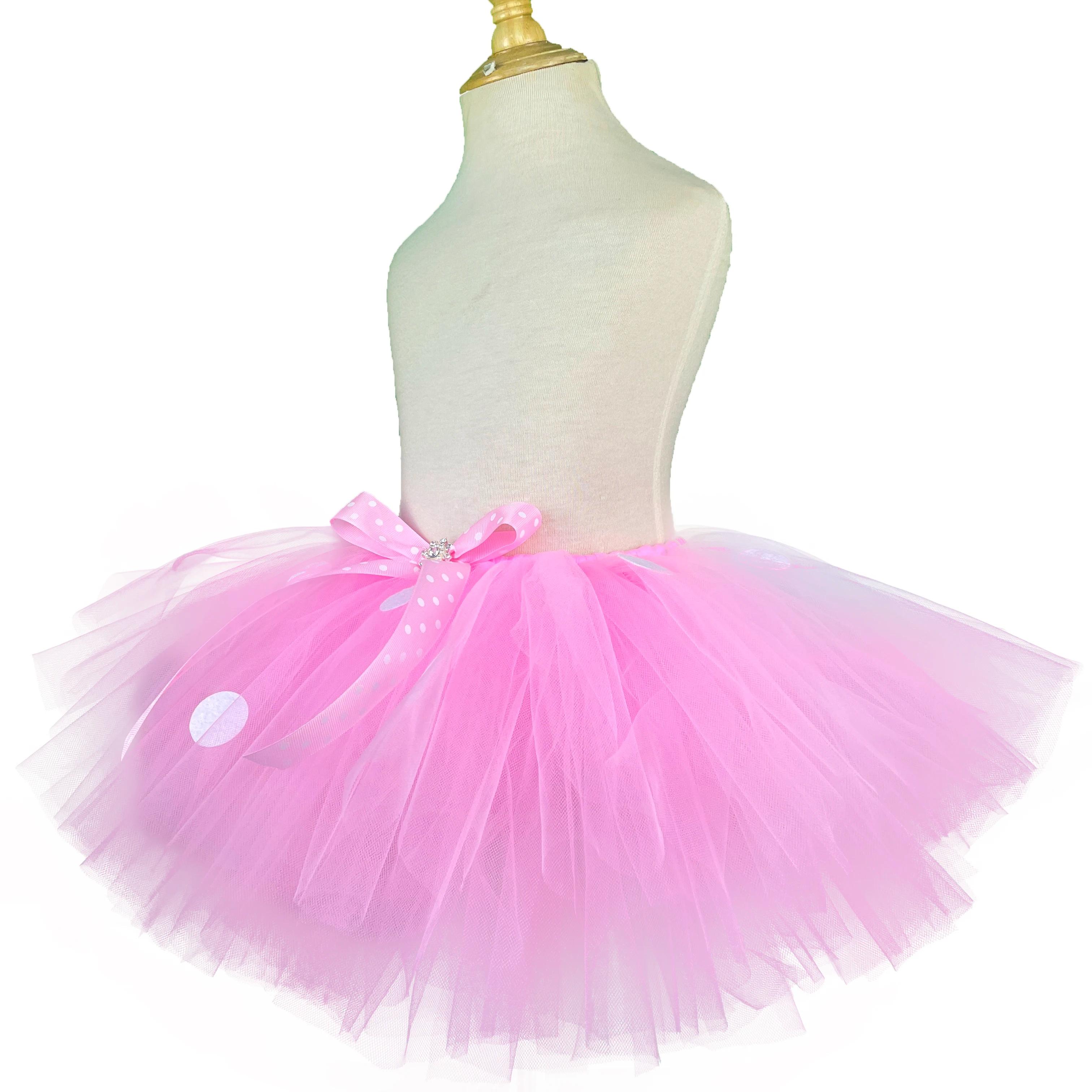 Jupes Tutu de dessin animé rose pour filles, jupes de Ballet en Tulle avec pois blancs et nœud de ch