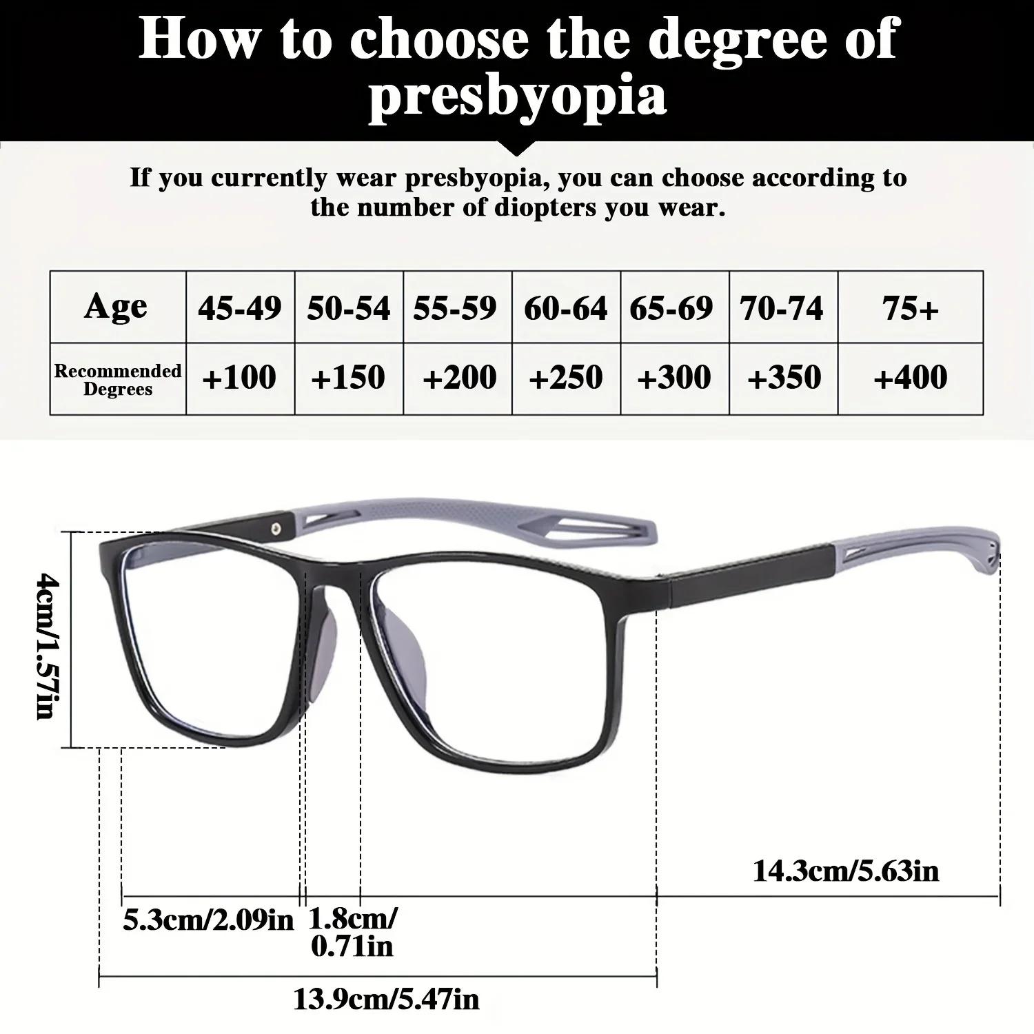 Lunettes de sport presbytie, 8 pièces, miroir antidérapant, conception de jambe, lunettes de lecture