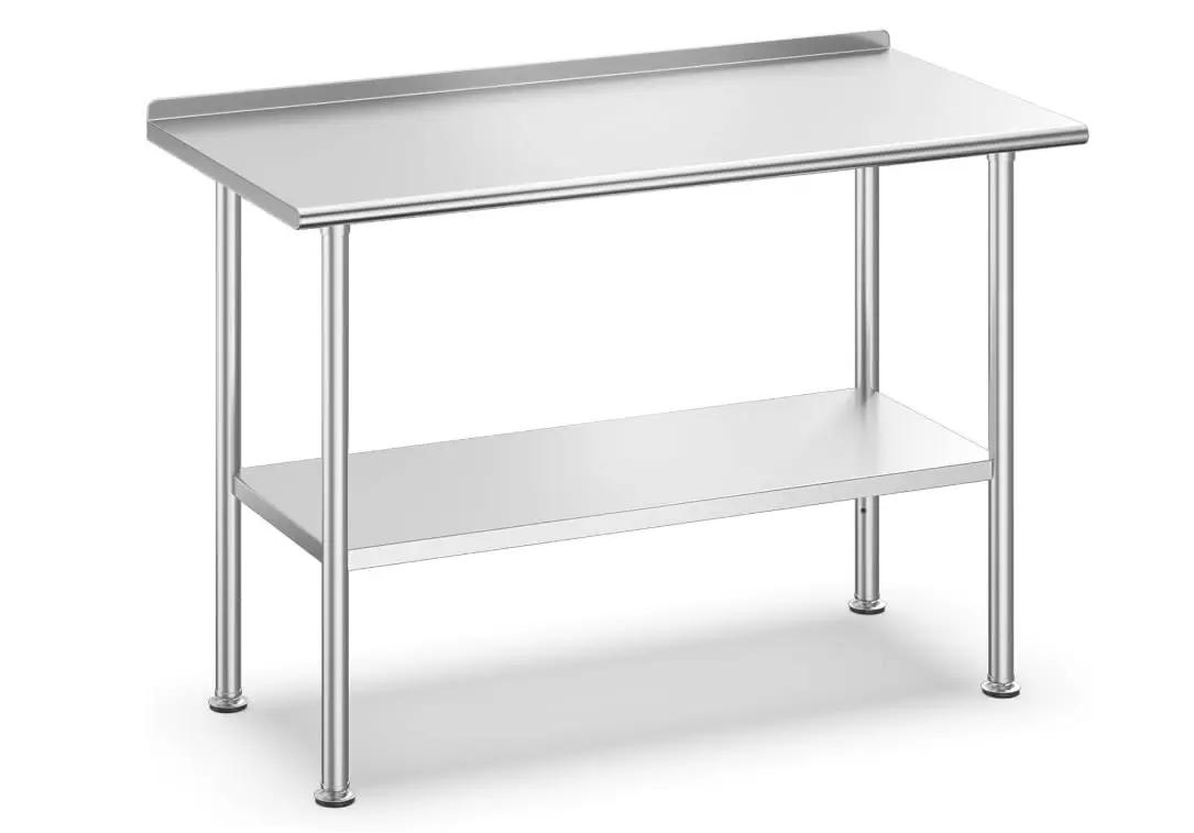 Table en acier inoxydable pour préparation et travail avec dosseret, table commerciale robuste avec
