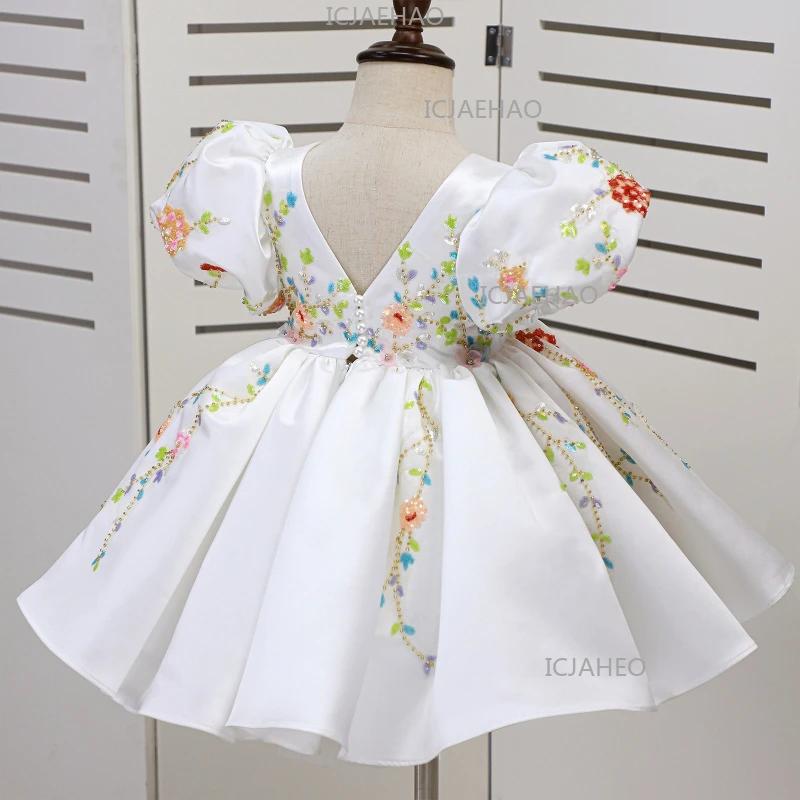Robe de princesse blanche faite main avec appliques pour enfants, tenue de cérémonie pour filles, id