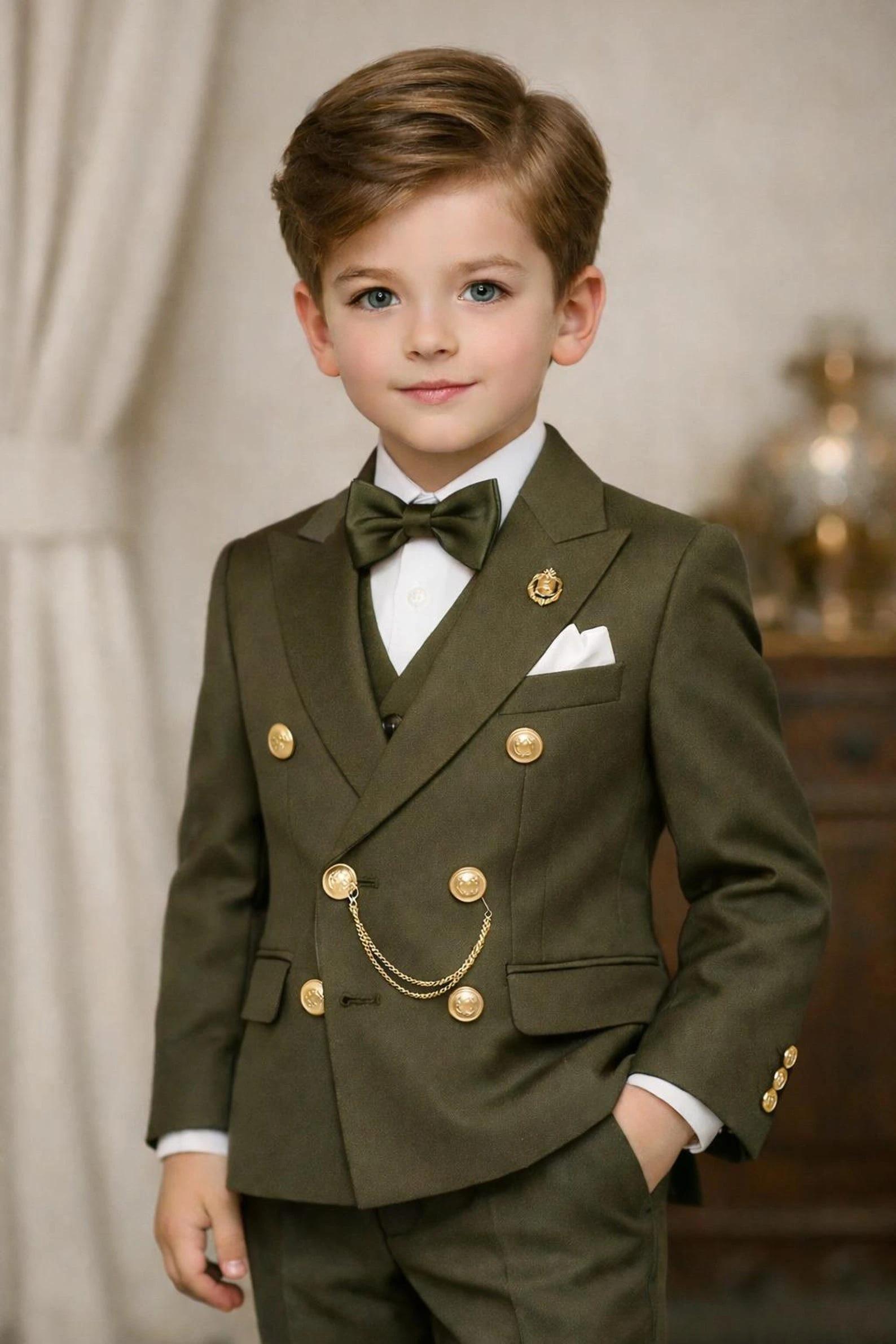 Costume Garçon Croisé 2 Pièces pour Mariage, Tenue de Garçon d'Honneur pour Anniversaire, Ensemble E
