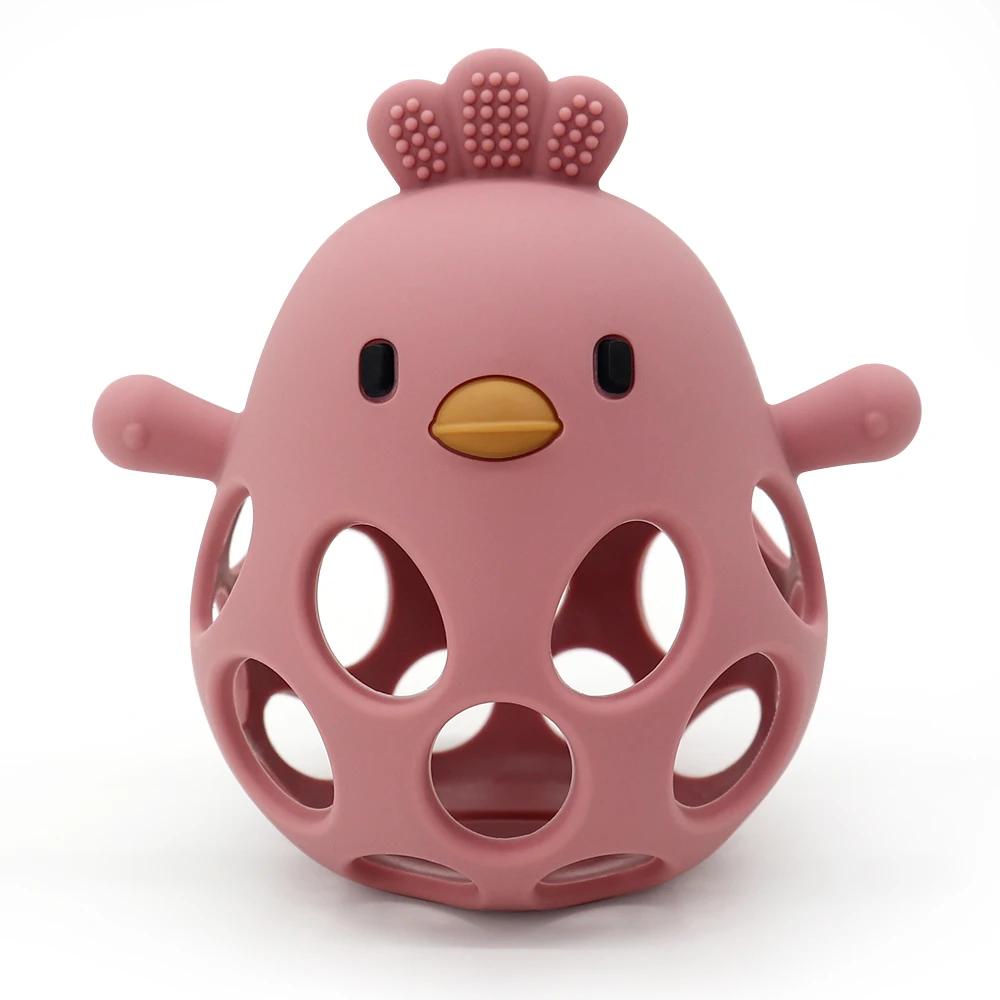 Anneau de dentition en Silicone pour bébé, 1 pièce, jouets en forme de poussin de dessin animé, ajou