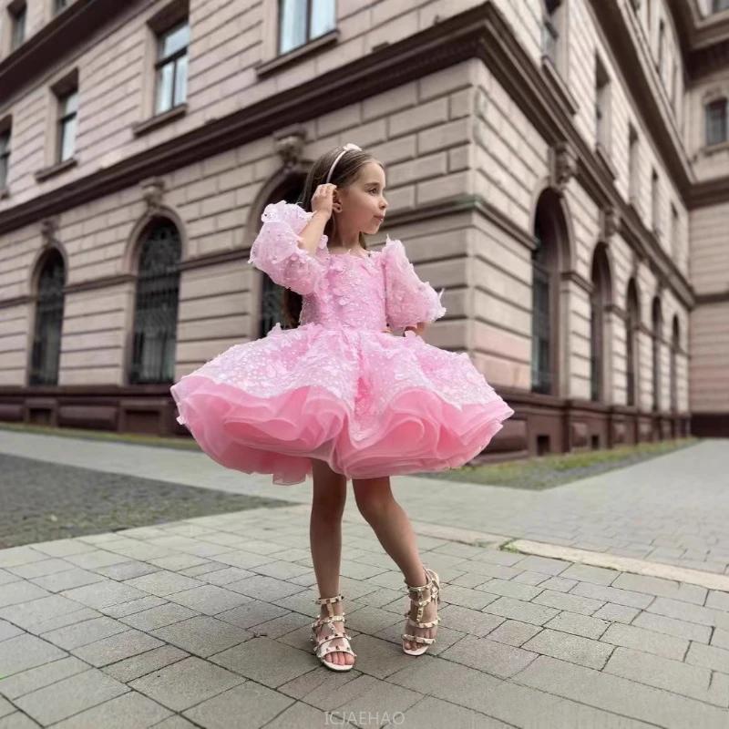 Nouvelles filles robe bouffante enfants robe de soirée manches à bulles robe de princesse anniversai