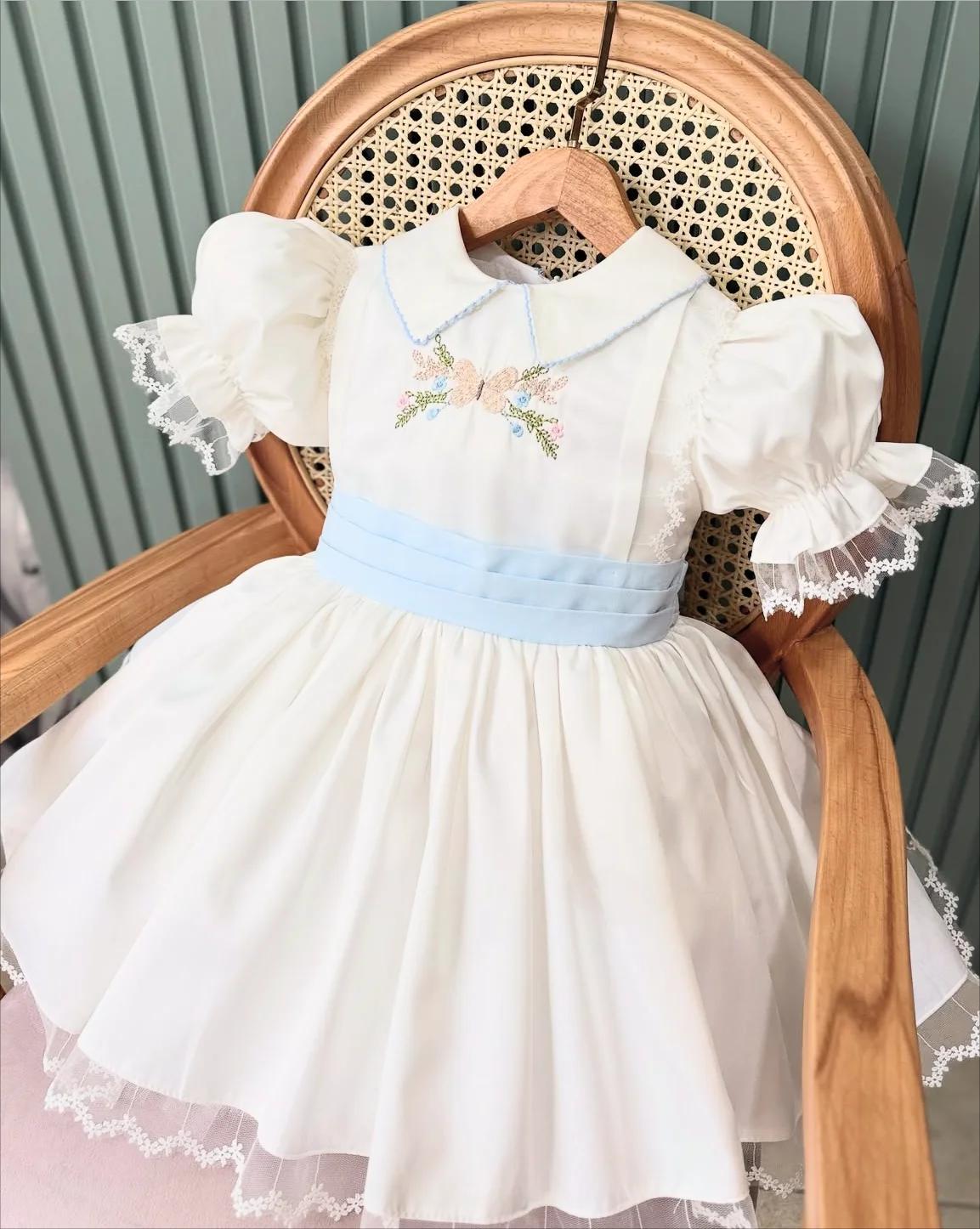 Robe d'été pour bébé fille de 0 à 12 ans, broderie blanche, robe de princesse turque Vintage pour an