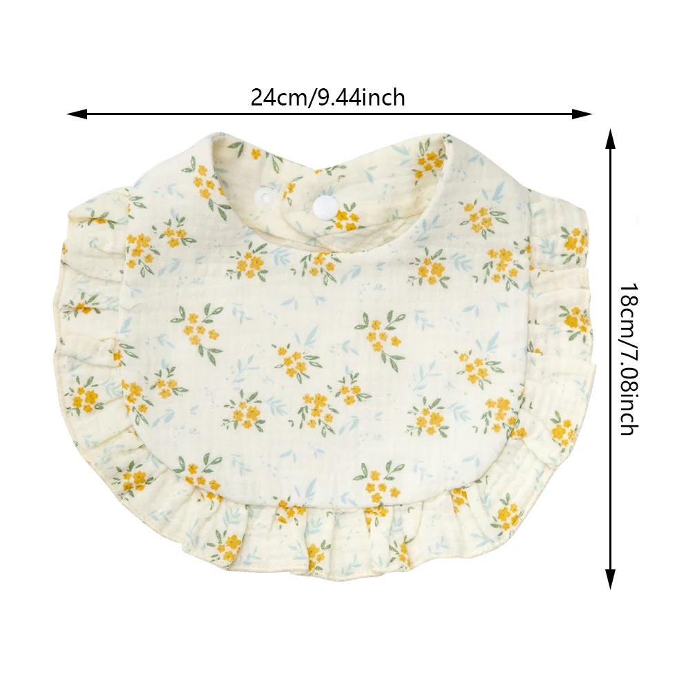 Bavoirs pour bébé imprimés de fleurs, serviette de salive réglable, bord à volants, mousseline de co