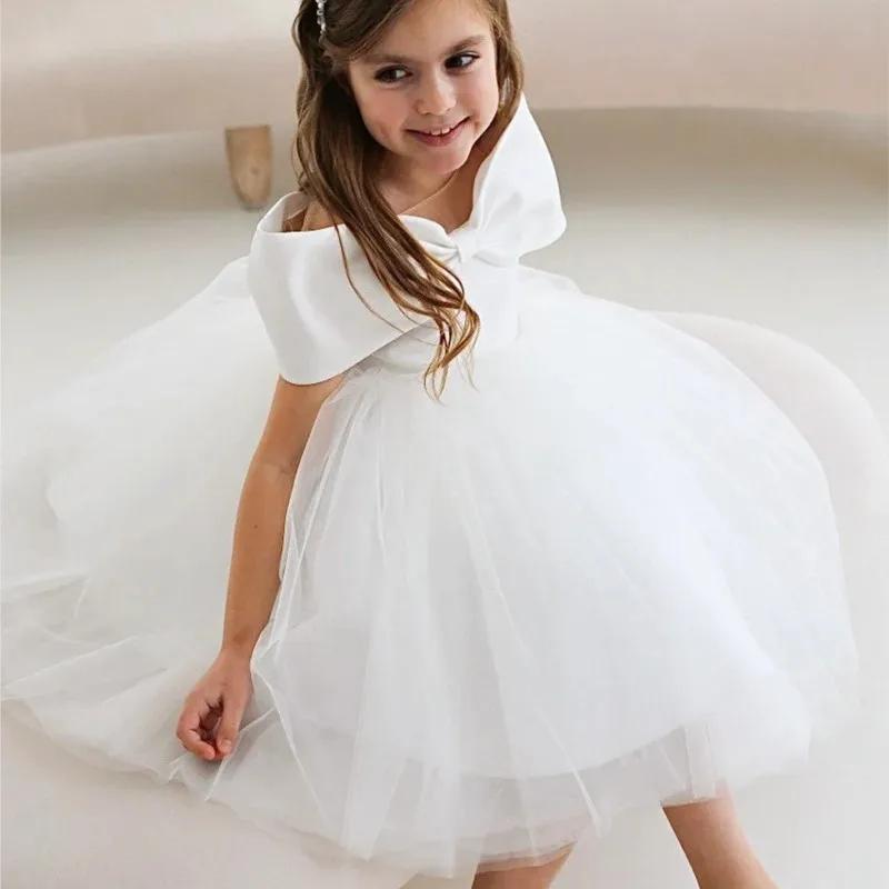 Robe Tutu Princesse à Nœud pour Bébé Fille, Épaules Dénudées, Élégante en Tulle, pour Mariage, Anniv