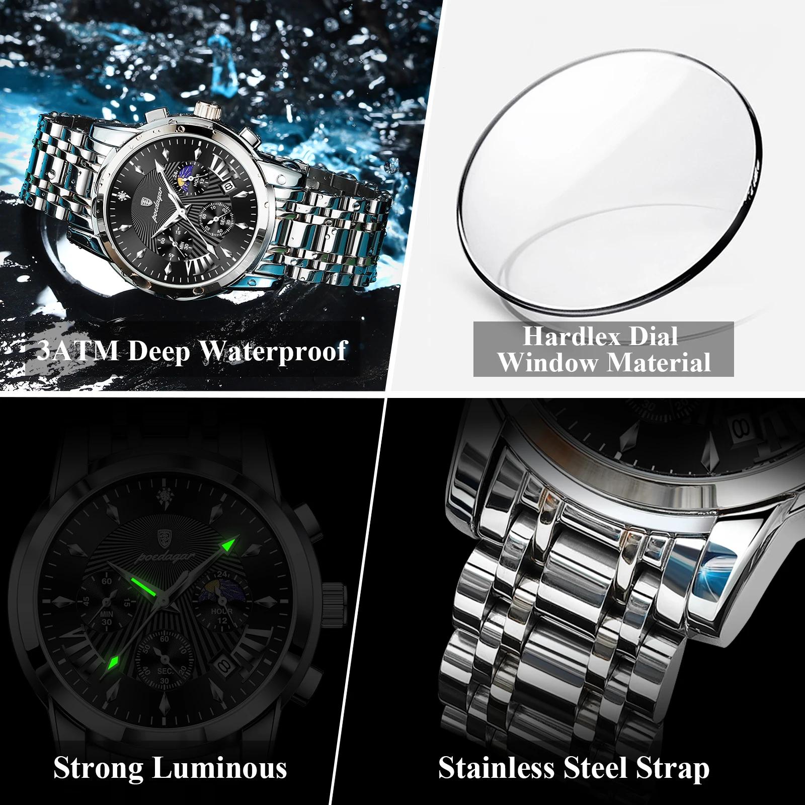 POEDAGAR Original militaire hommes montres étanche lumineux Date chronographe homme montre en acier