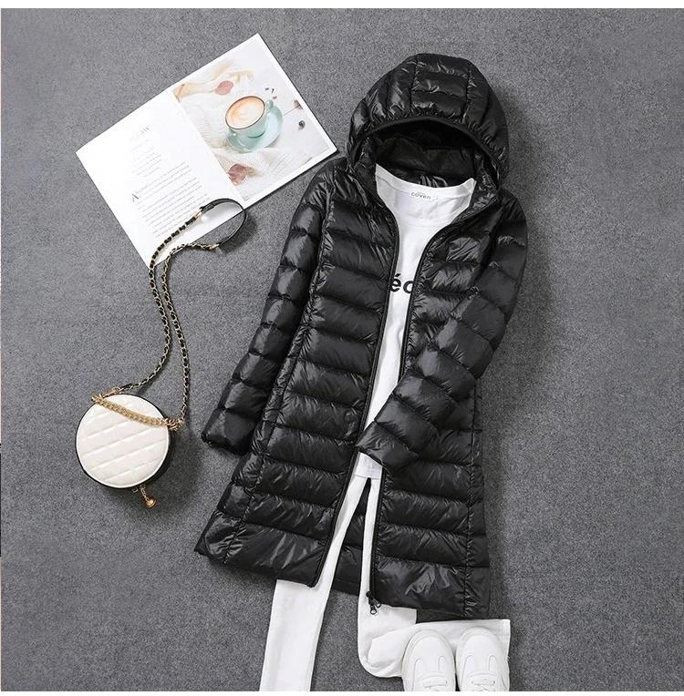 Veste de printemps ultralégère et fine pour femme, longue, pliable, chapeau détachable, jupe cintrée