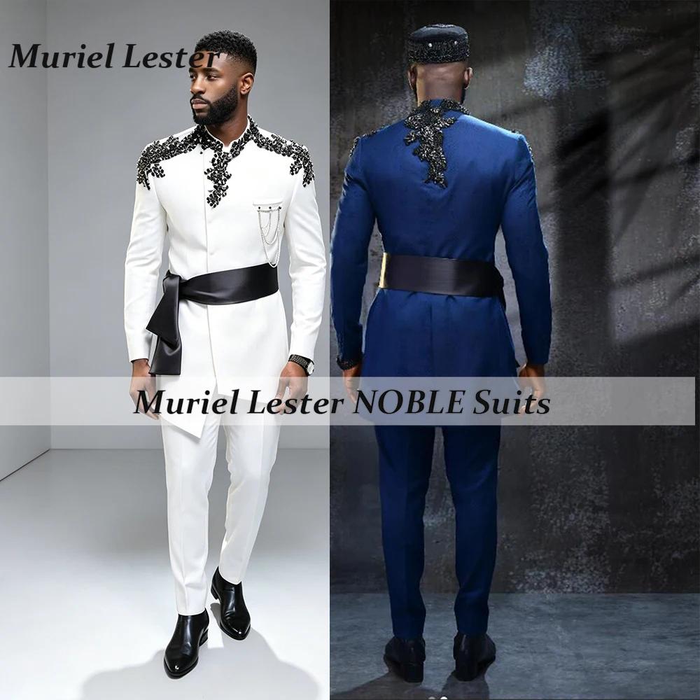 Costume de Mariage Exclusif pour Homme avec Appliques Perlées, Blazer et Pantalon 2 Pièces, Sur Mesu