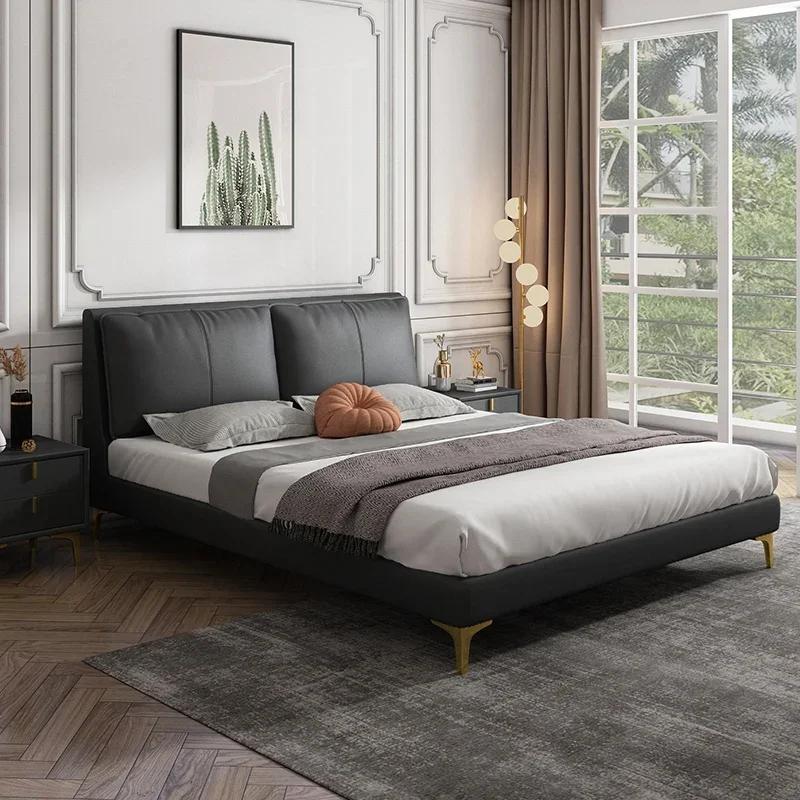 Hôtel moderne lit minimaliste luxe en bois massif Design cuir à la mode lit Letto Gonfiabile Per Dor